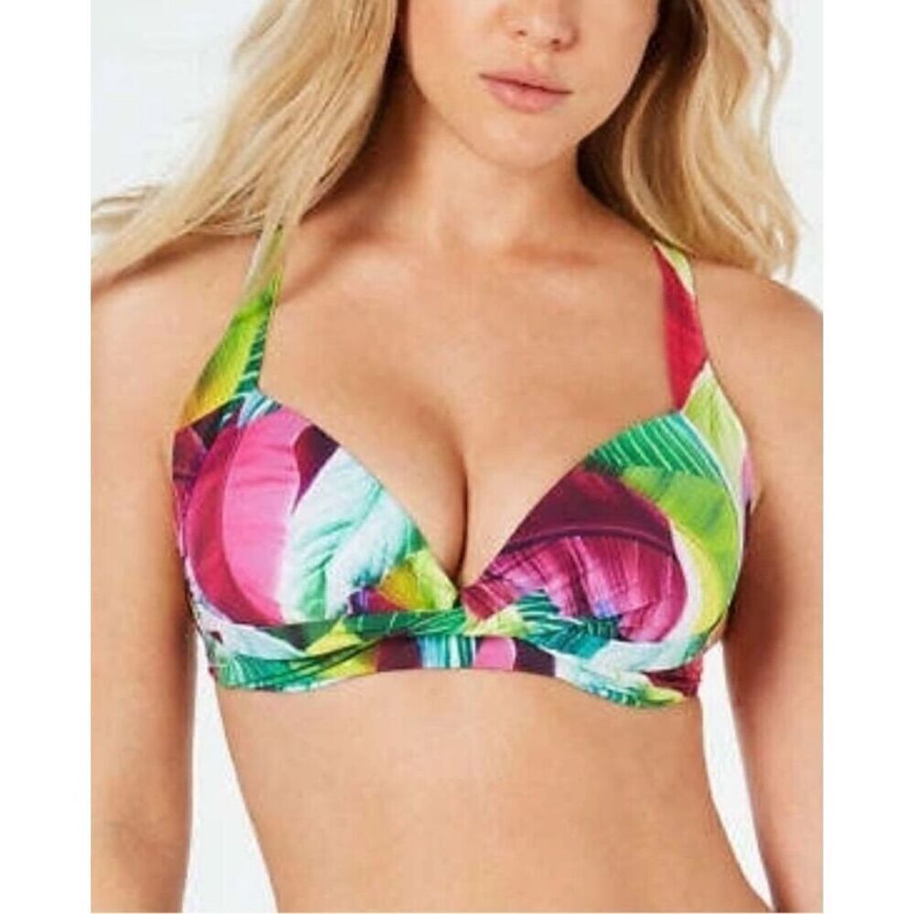 NWT. La Blanca Bikini Top Sz. DD Criss Cross Straps Bra Vacation Beach